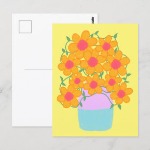 Oranje en roze voorjaarsbloemen briefkaart