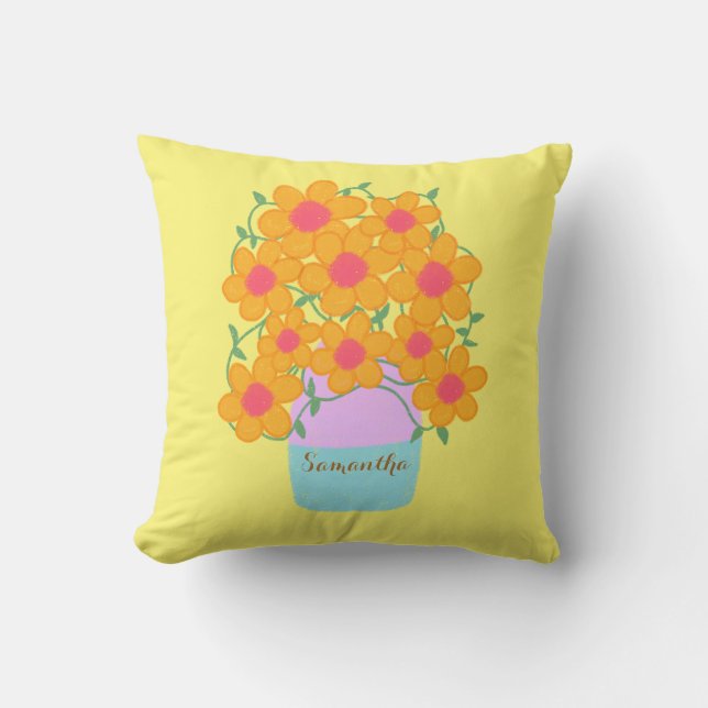 Oranje en roze voorjaarsbloemen kussen (Voorkant)