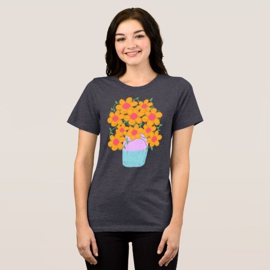 Oranje en roze voorjaarsbloemen Tri-Blend shirt (Voorkant volledig)