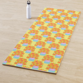 Oranje en roze voorjaarsbloemen yogamat