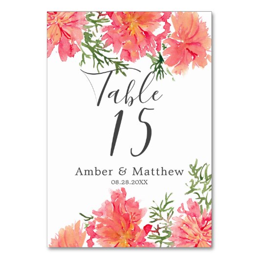 Oranje en roze Waterverf Dahlia Wedding Kaart (Voorkant)