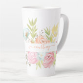 Oranje en roze waterverf floraal gepersonaliseerd latte mok (Rechterhoek)