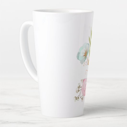 Oranje en roze waterverf floraal gepersonaliseerd latte mok (Linkerhoek)