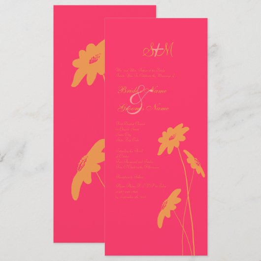 Oranje en roze wilde bloemen Weddenschap Kaart (Voorkant / Achterkant)