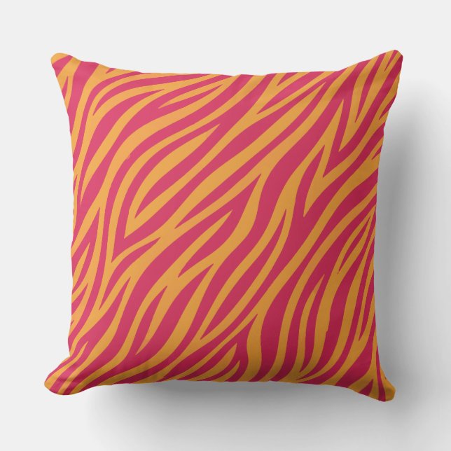 oranje en roze zebra strepen kussen (Voorkant)