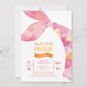 Oranje en Roze Zeemeermin Pool Party Verjaardag Kaart (Voorkant)