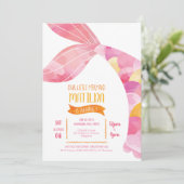 Oranje en Roze Zeemeermin Pool Party Verjaardag Kaart (Staand voorkant)