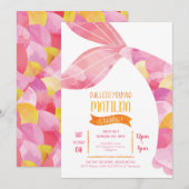 Oranje en Roze Zeemeermin Pool Party Verjaardag Kaart (Voorkant / Achterkant)