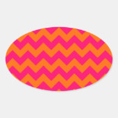 Oranje en roze zigzag ovale sticker (Voorkant)