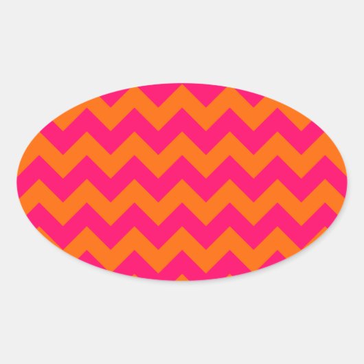 Oranje en roze zigzag ovale sticker (Voorkant)