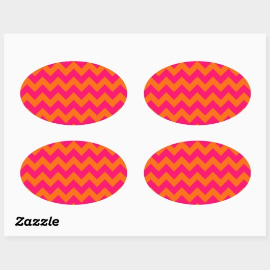 Oranje en roze zigzag ovale sticker (Vel)