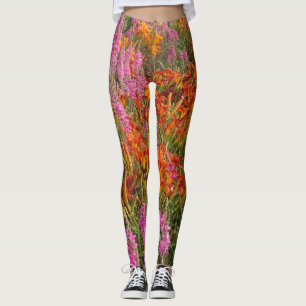 Oranje en roze zomerbloemen leggings