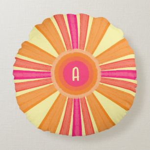 Oranje en Roze Zonneschijn Rond Kussen