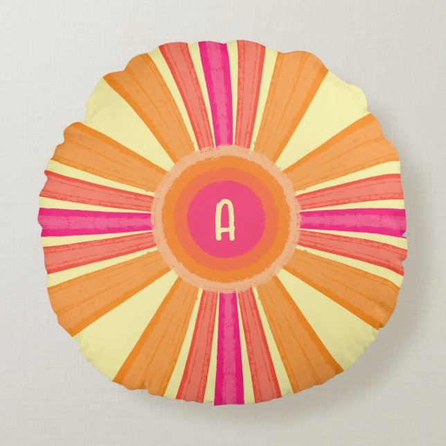 Oranje en Roze Zonneschijn Rond Kussen (Voorkant)