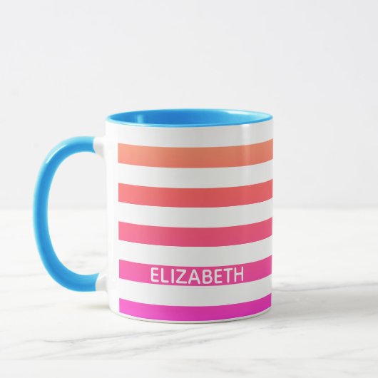 Oranje en roze zonneverloopstrepen mok (Links)