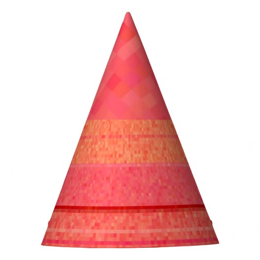 Oranje en ruby rood pixelblokpatroon feesthoedjes (Voorkant)