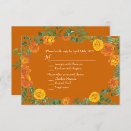 Oranje en Rust Herfst Peony Roos Uitnodigingsantwo Kaart