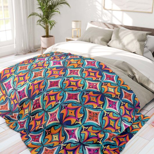 Oranje en Teal Abstracte Cirkels Bohemen Fleece Deken