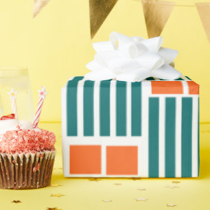 Oranje en Turkooizen Lijnen en Vierkanten  Cadeaupapier