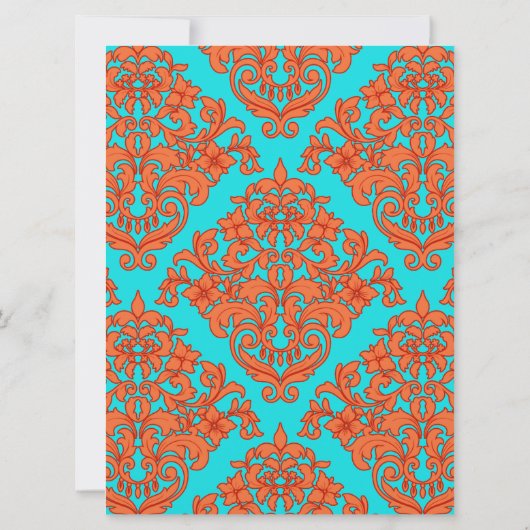 Oranje en Turquoise Damask Kaart (Achterkant)