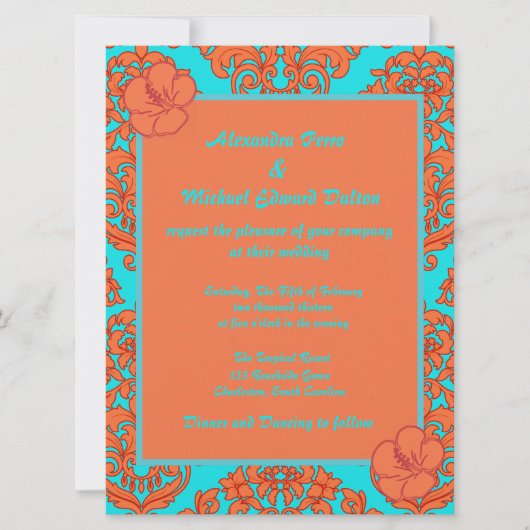 Oranje en Turquoise Damask Kaart (Voorkant)