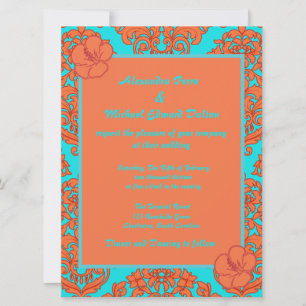 Oranje en Turquoise Damask Kaart