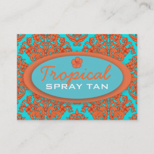 Oranje en Turquoise Damask Visitekaartje