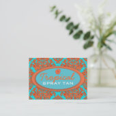 Oranje en Turquoise Damask Visitekaartje (Staand voorkant)