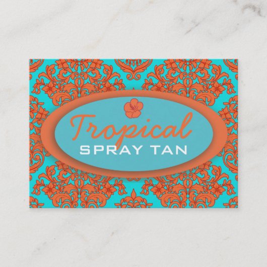 Oranje en Turquoise Damask Visitekaartje (Voorkant)
