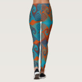Oranje en Turquoise Draai abstract Leggings (Achterkant)