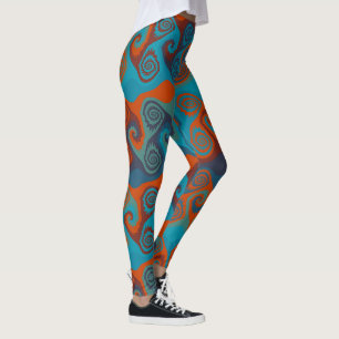 Oranje en Turquoise Draai abstract Leggings