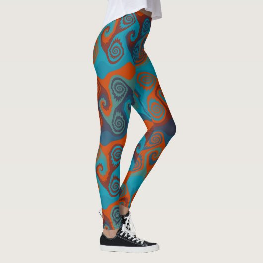 Oranje en Turquoise Draai abstract Leggings (Rechts)