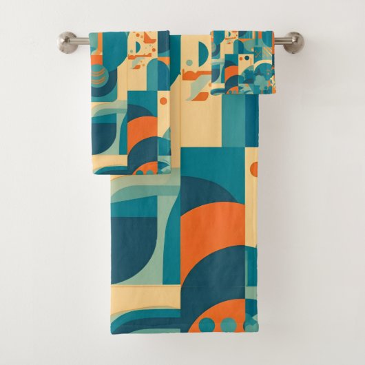 Oranje en Turquoise Geometrisch Abstract Bad Handdoek (Insitu)