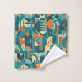Oranje en Turquoise Geometrisch Abstract Bad Handdoek (Wasdoekje)