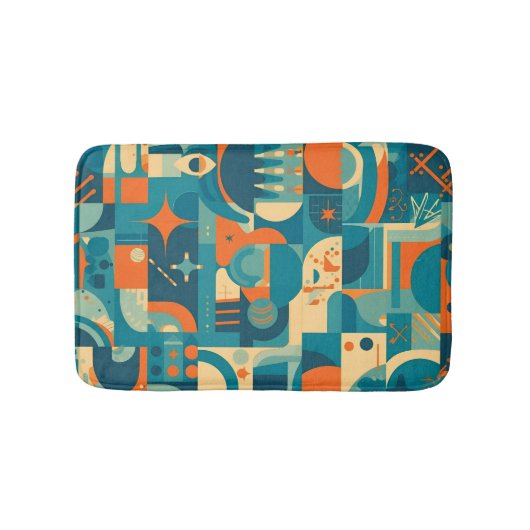 Oranje en Turquoise Geometrisch Abstract Badmat (Voorkant)