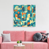 Oranje en Turquoise Geometrisch Abstract Canvas Afdruk (Insitu (Woonkamer))