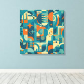 Oranje en Turquoise Geometrisch Abstract Canvas Afdruk (Insitu (Houten vloer))