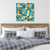 Oranje en Turquoise Geometrisch Abstract Canvas Afdruk (Insitu (Slaapkamer))