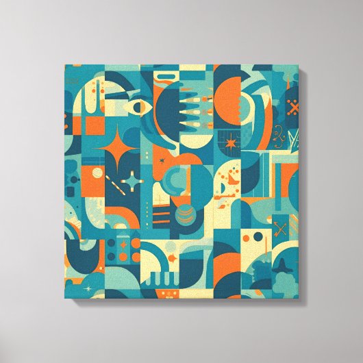 Oranje en Turquoise Geometrisch Abstract Canvas Afdruk (Voorkant)