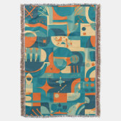 Oranje en Turquoise Geometrisch Abstract Deken (Voorkant Verticaal)