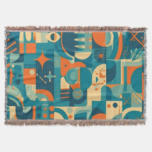Oranje en Turquoise Geometrisch Abstract Deken (Voorkant)
