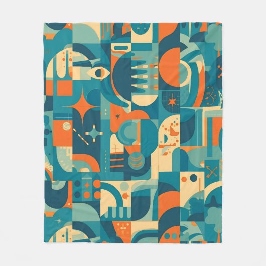 Oranje en Turquoise Geometrisch Abstract Fleece Deken (Voorkant)