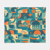 Oranje en Turquoise Geometrisch Abstract Fleece Deken (Voorkant (Horizontaal))