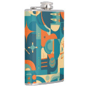 Oranje en Turquoise Geometrisch Abstract Heupfles (Rechts)