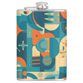 Oranje en Turquoise Geometrisch Abstract Heupfles