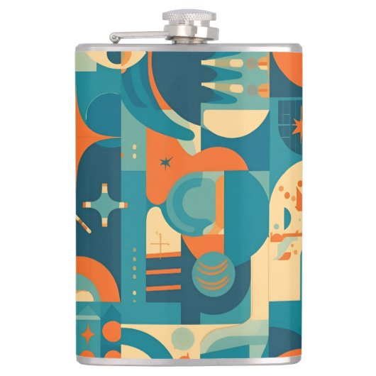 Oranje en Turquoise Geometrisch Abstract Heupfles (Voorkant)