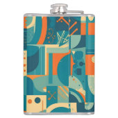 Oranje en Turquoise Geometrisch Abstract Heupfles (Achterkant)