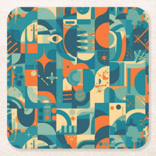 Oranje en Turquoise Geometrisch Abstract Kartonnen Onderzetters