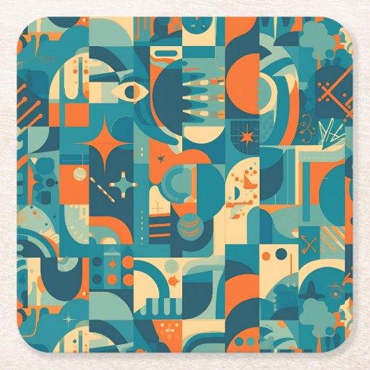 Oranje en Turquoise Geometrisch Abstract Kartonnen Onderzetters (Voorkant)