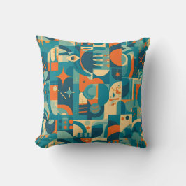 Oranje en Turquoise Geometrisch Abstract Kussen